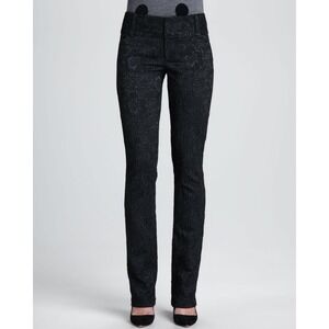 Alice + Olivia Black Jacquard Straight Floral Brocade Leg Pants Size 4